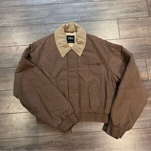 Zara Women's Brown Jacket with Cream Collar